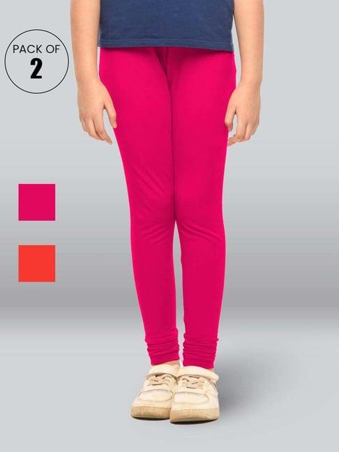 lyra kids magenta pink & red skinny fit leggings (pack of 2)