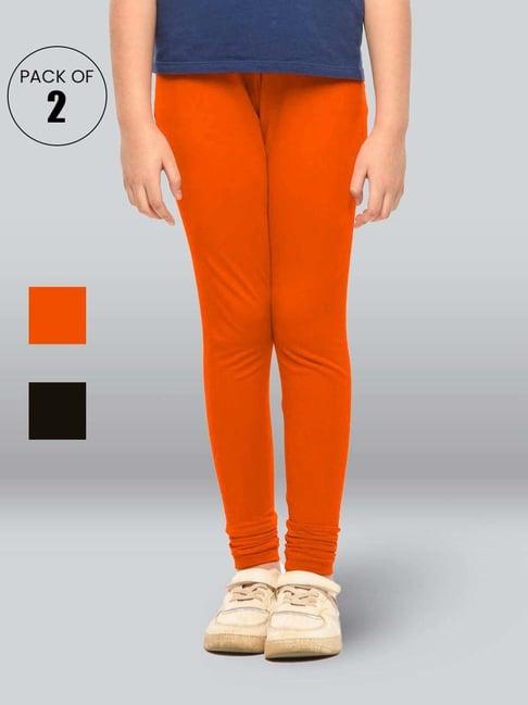lyra kids orange & black skinny fit leggings (pack of 2)
