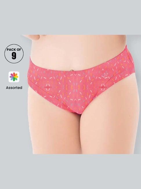 lyra kids yellow & pink cotton printed panty (pack of 9) - assorted