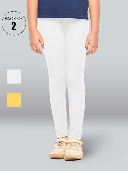 lyra kids yellow & white skinny fit leggings (pack of 2)