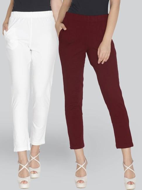 lyra maroon & white cotton leggings - pack of 2