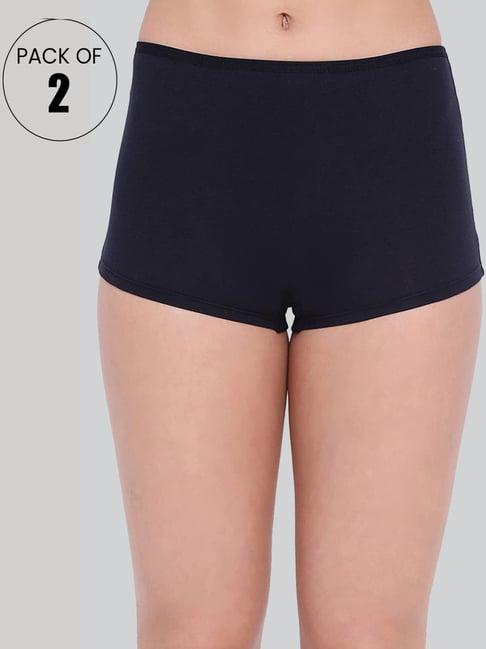 lyra navy & beige cotton boy shorts panties - pack of 2