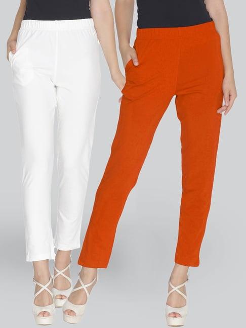 lyra orange & white cotton leggings - pack of 2