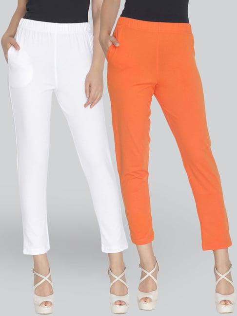 lyra orange & white cotton leggings - pack of 2
