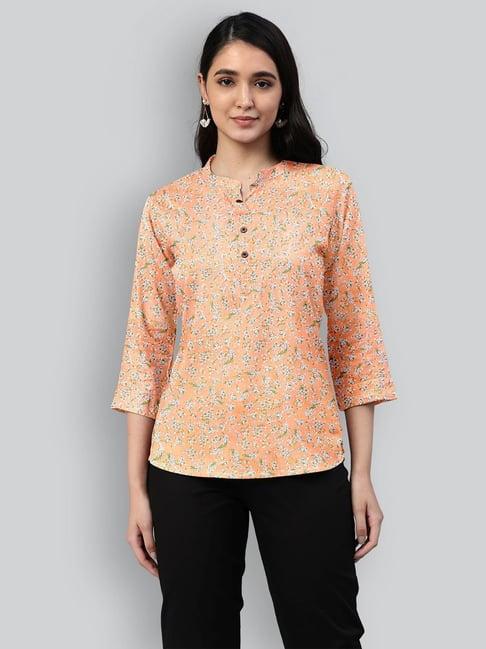 lyra orange mandarin collar printed top