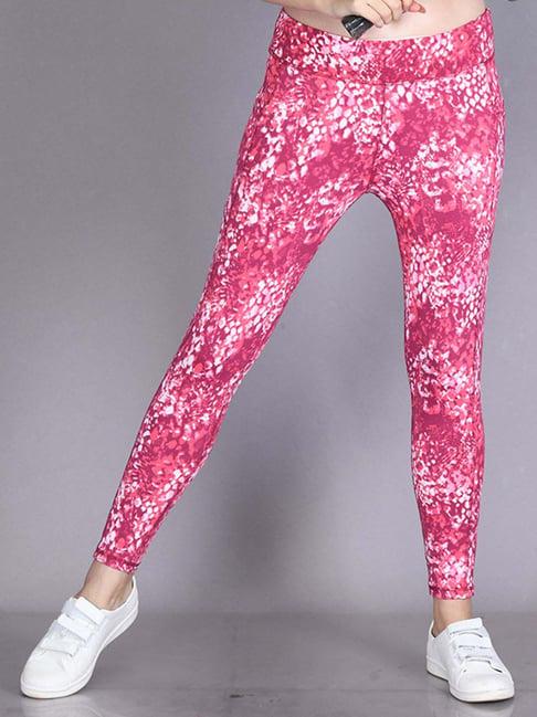 lyra pink printed mid rise sports leggings