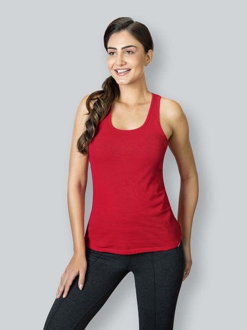 lyra red cotton plain tank top