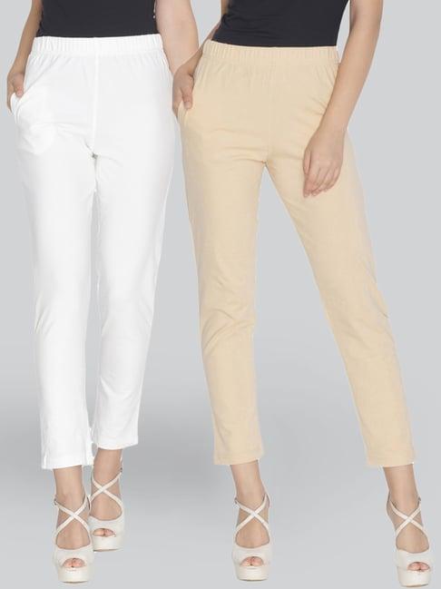 lyra tan & white cotton leggings - pack of 2