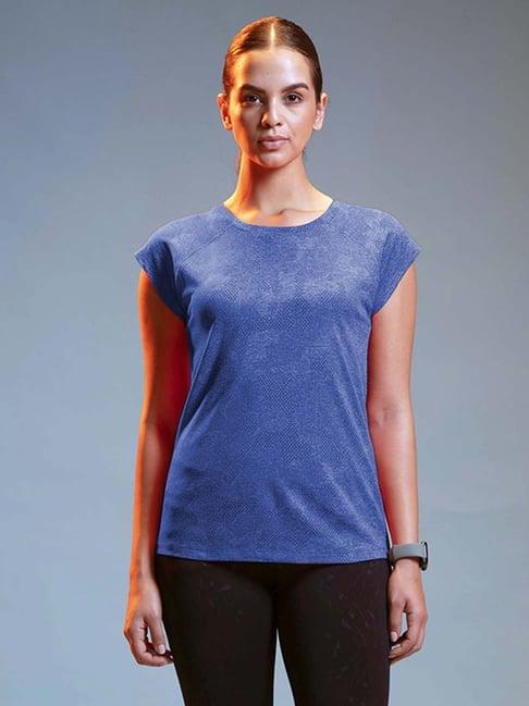 lyra teal blue self pattern sports t-shirt