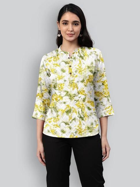 lyra white mandarin collar printed top