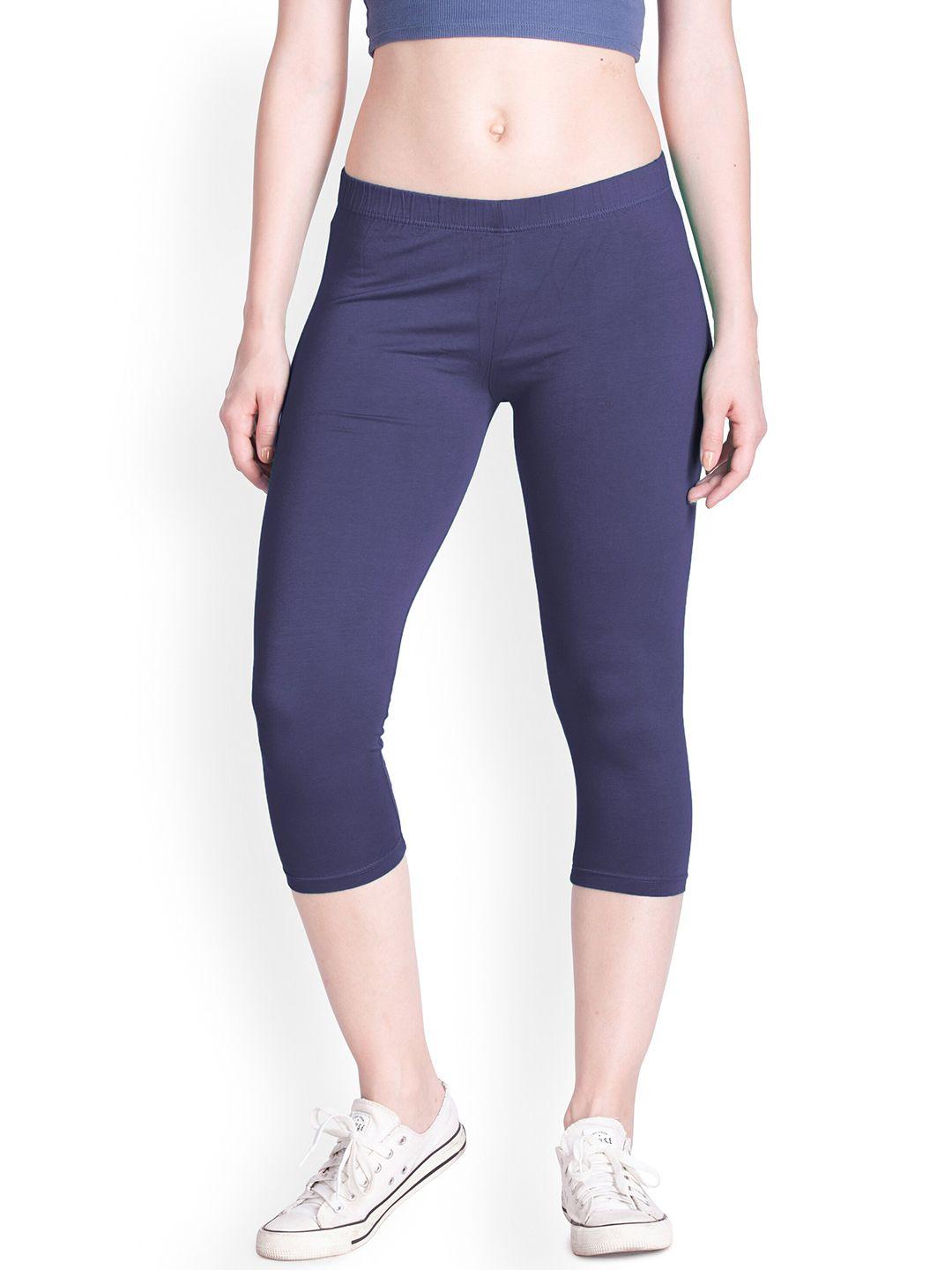 lyra women blue solid cotton regular fit capris