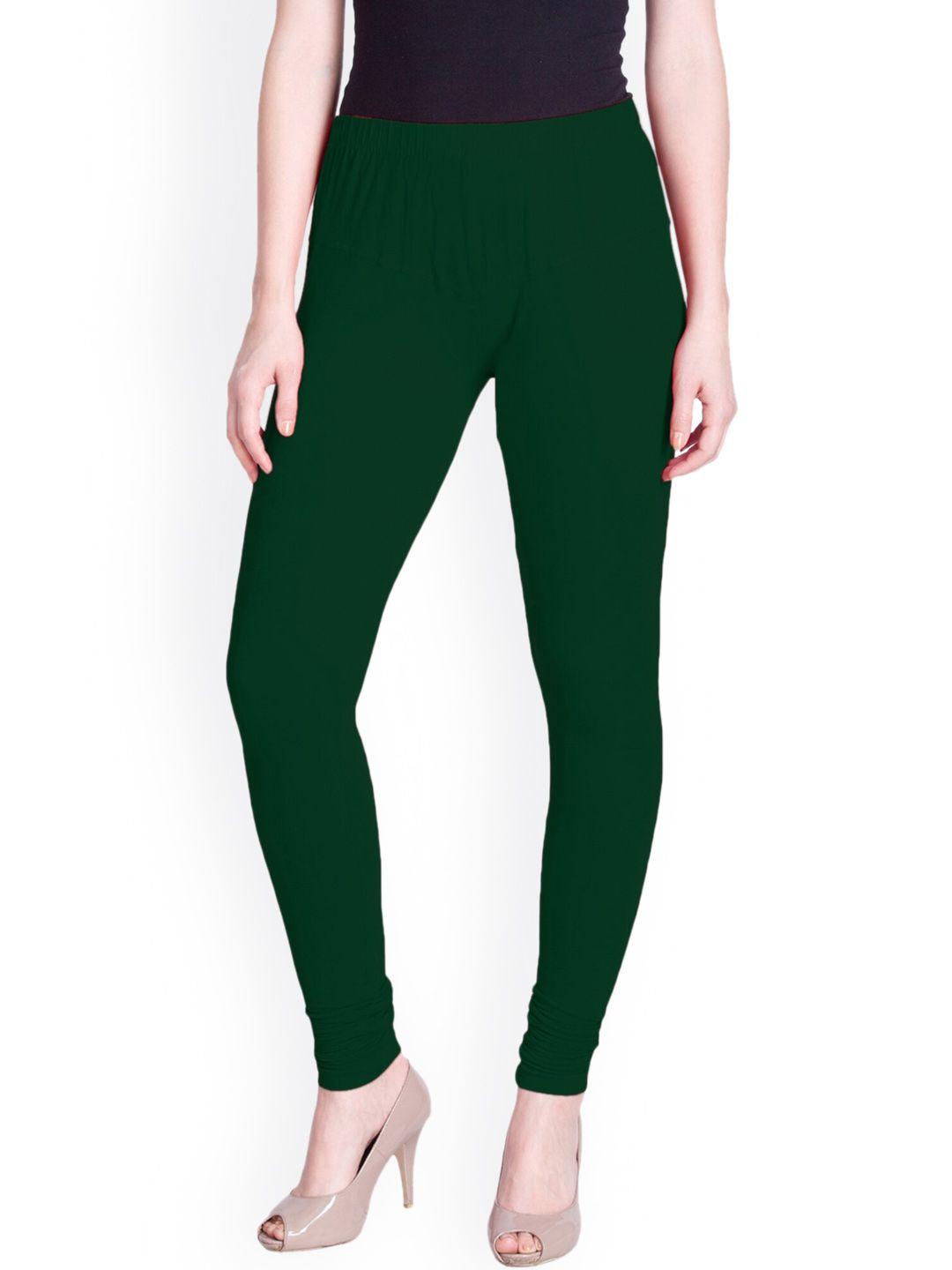 lyra women green solid churidar-length leggings
