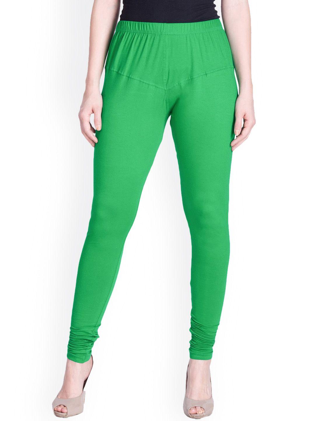 lyra women green solid churidar length leggings