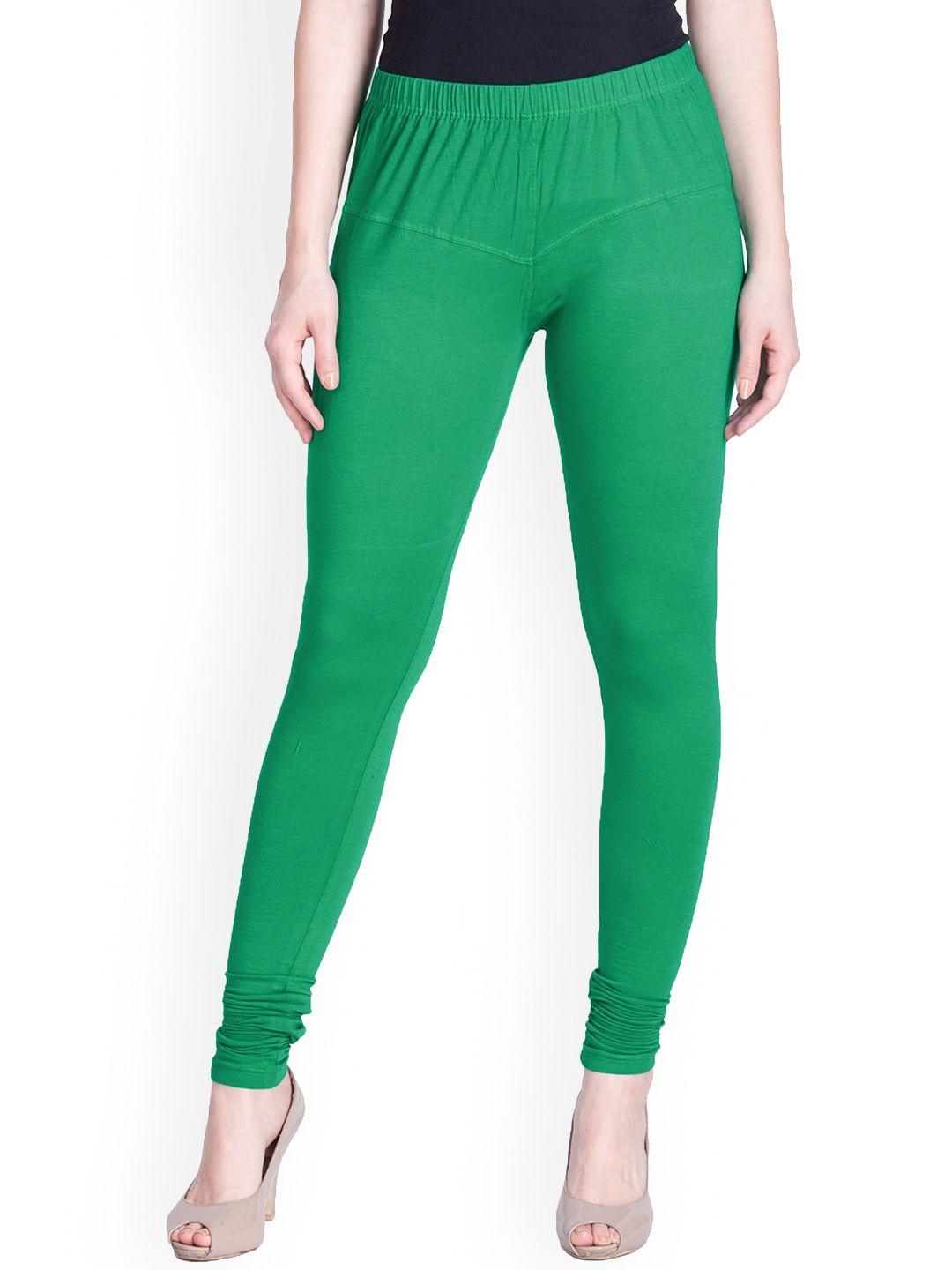 lyra women green solid cotton churidar-length leggings