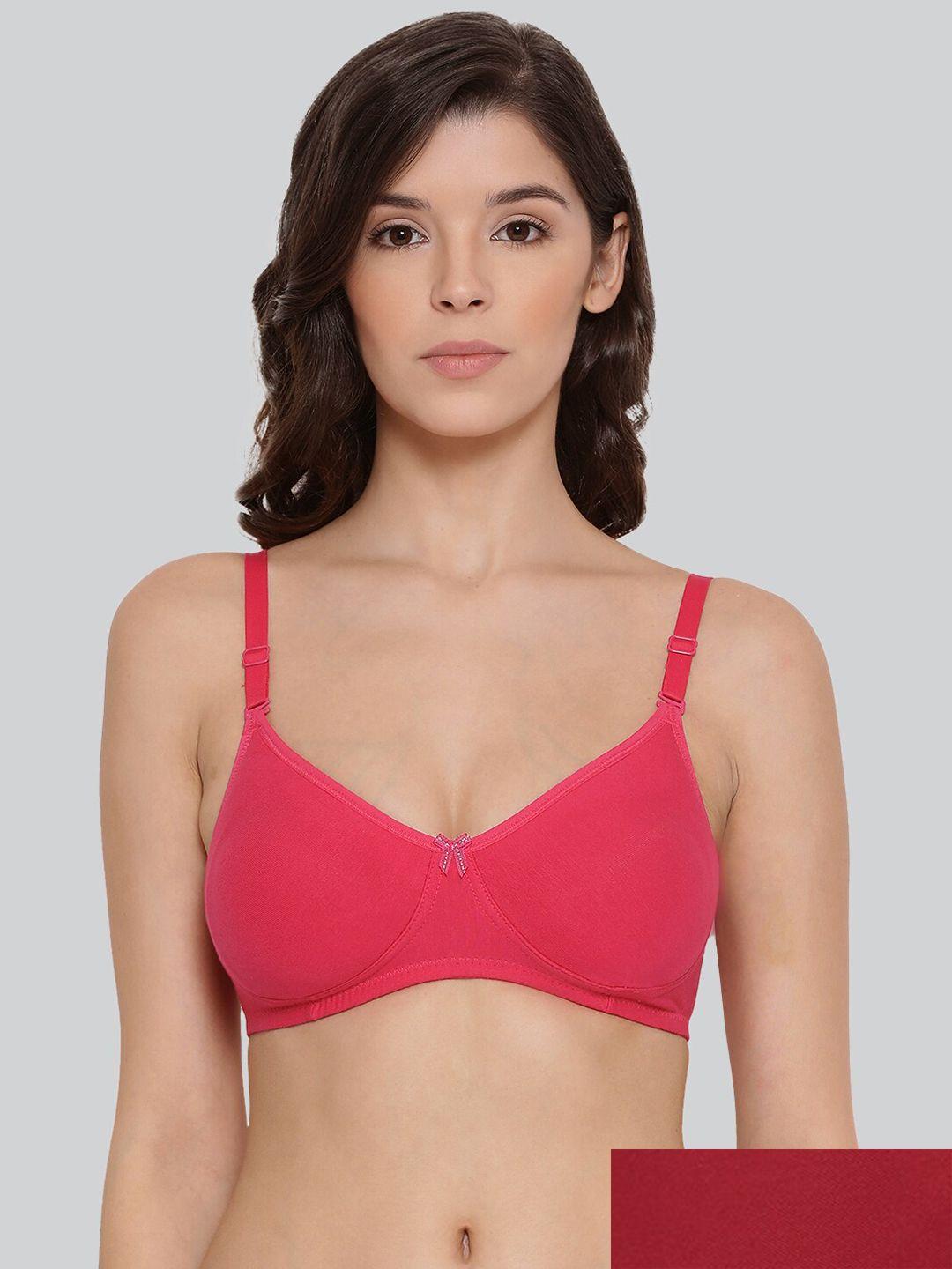 lyra women pack of 2 coral & red non padded combed cotton bra