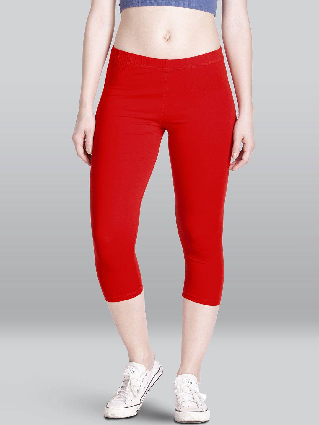 lyra women red solid pure cotton capris