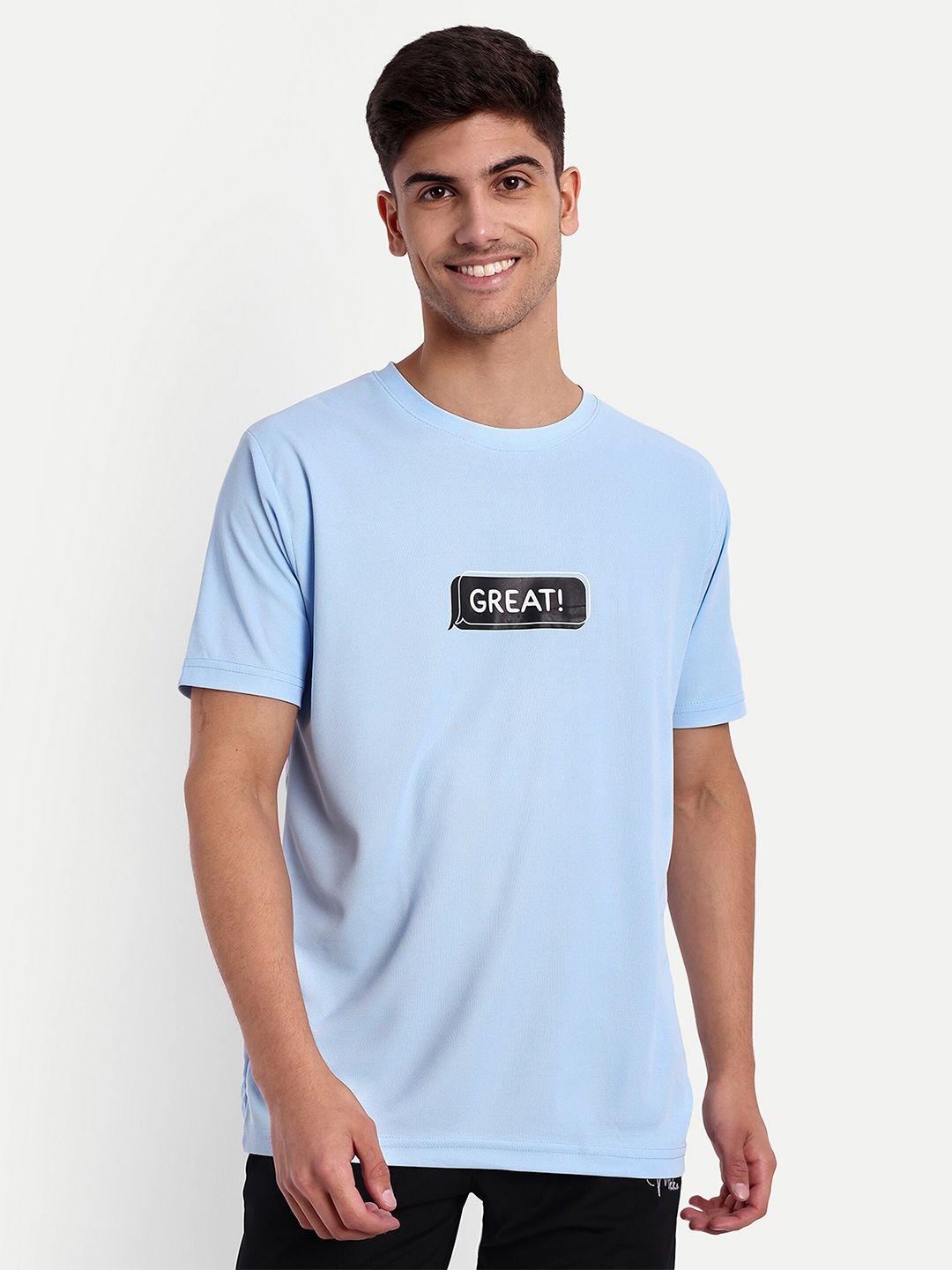 lyriss men blue typography dri-fit applique t-shirt