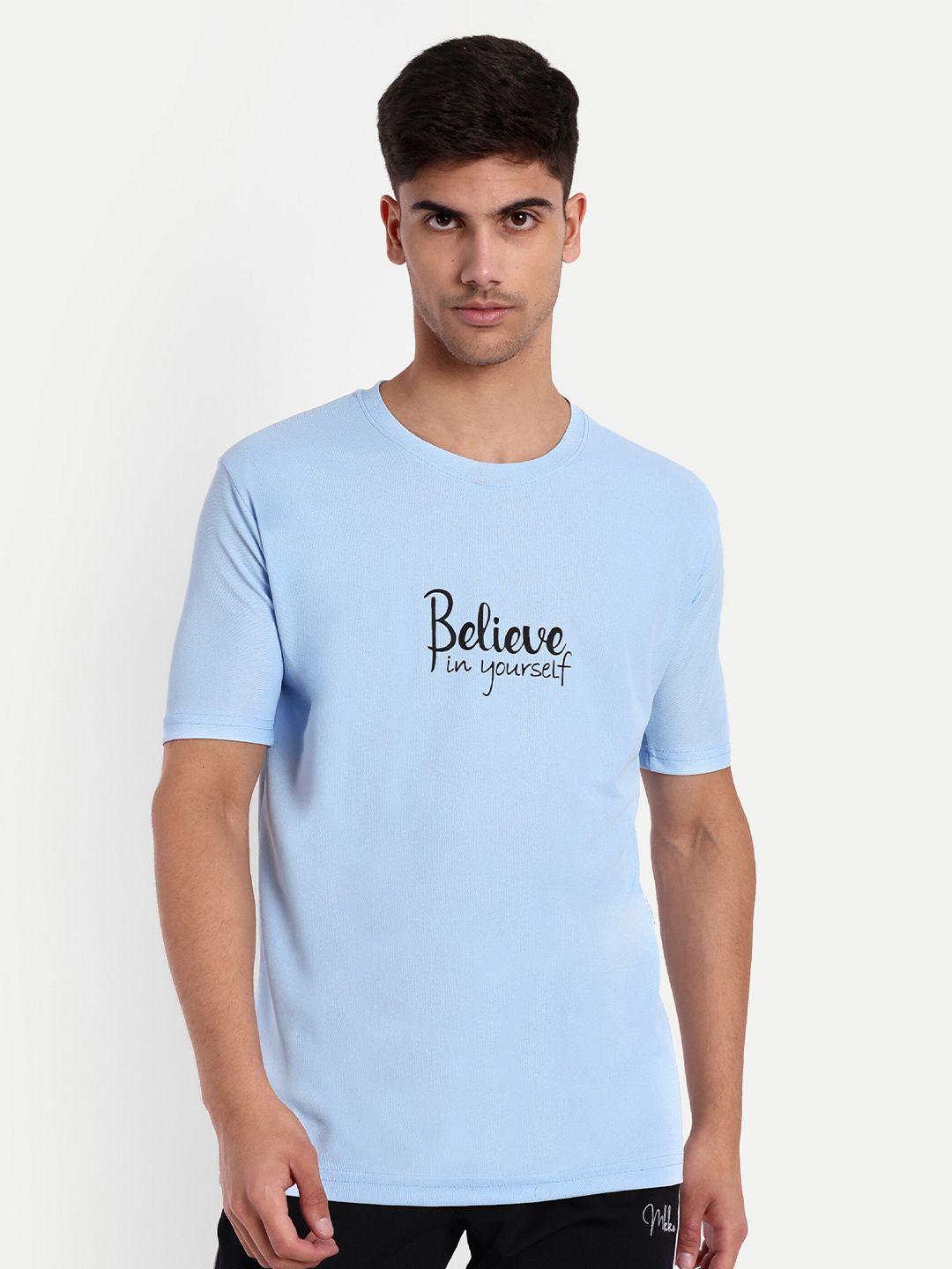 lyriss men blue typography dri-fit pockets t-shirt