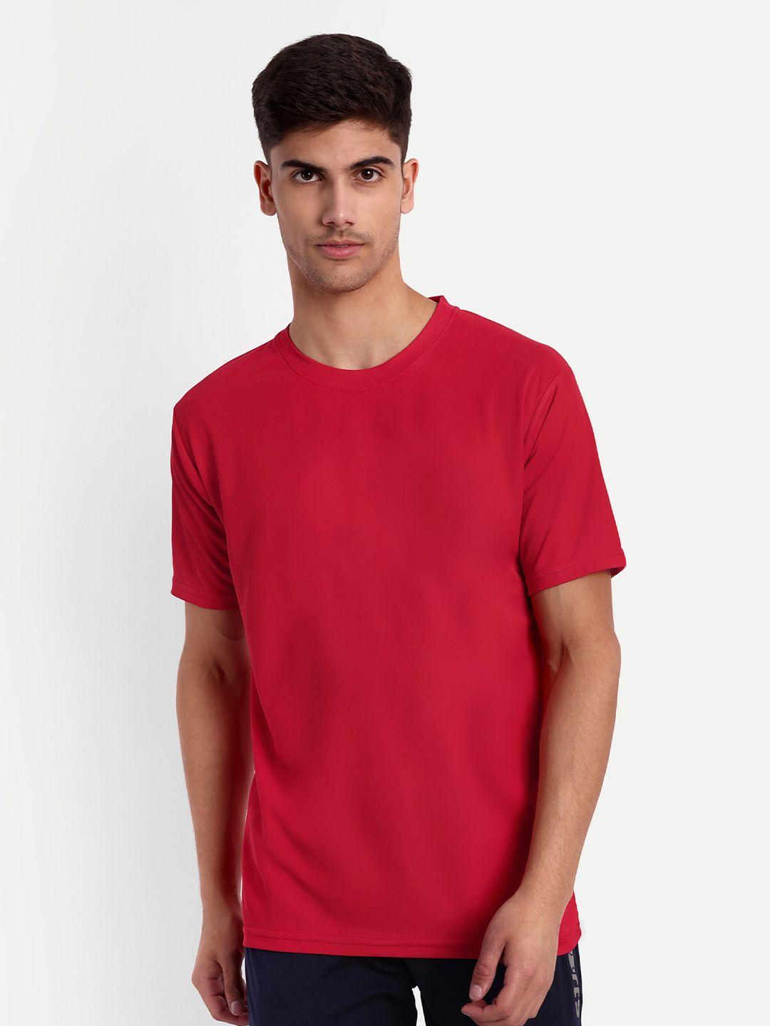 lyriss men red colourblocked v-neck dri-fit pockets t-shirt