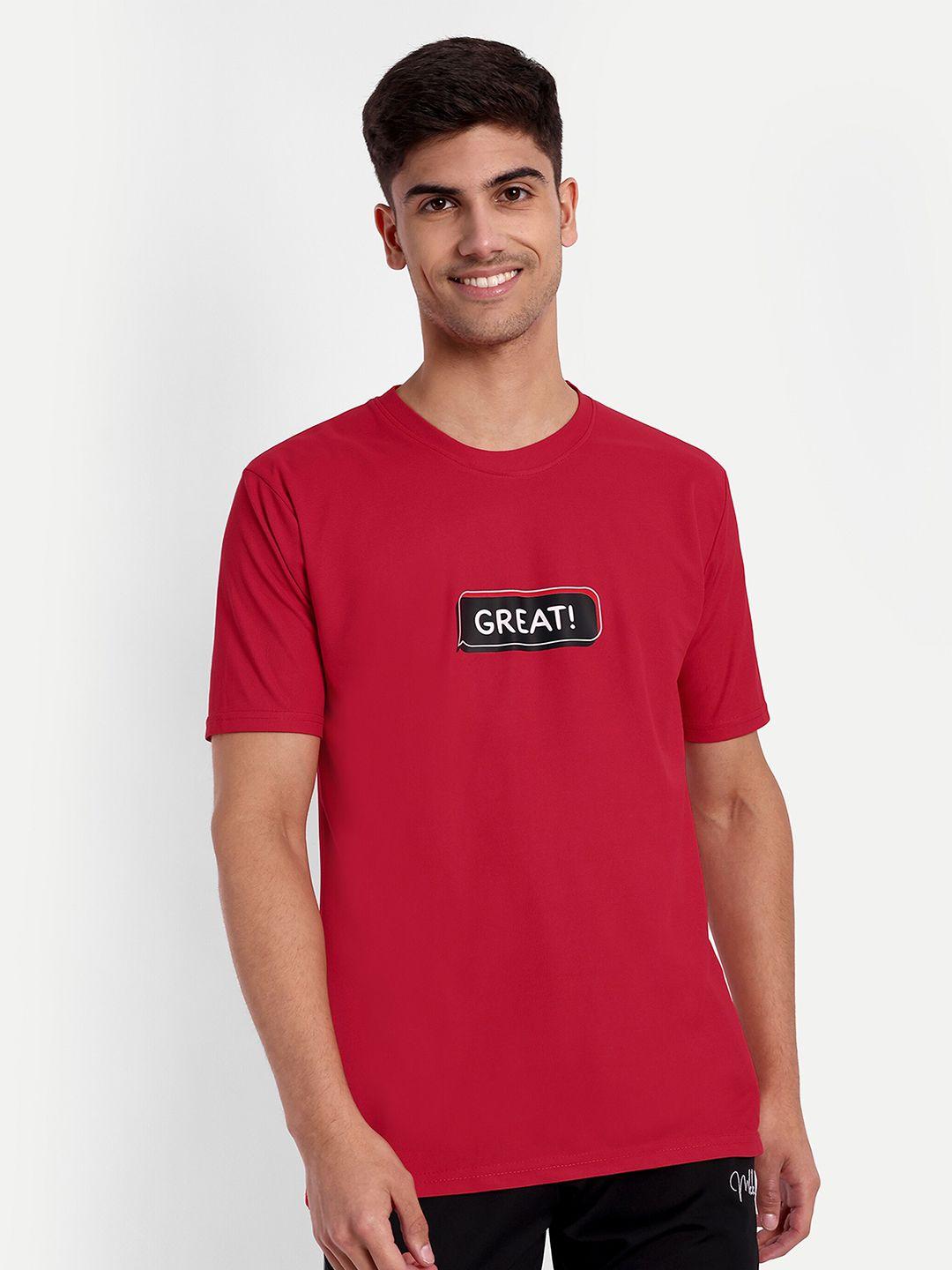 lyriss men red typography v-neck dri-fit applique t-shirt