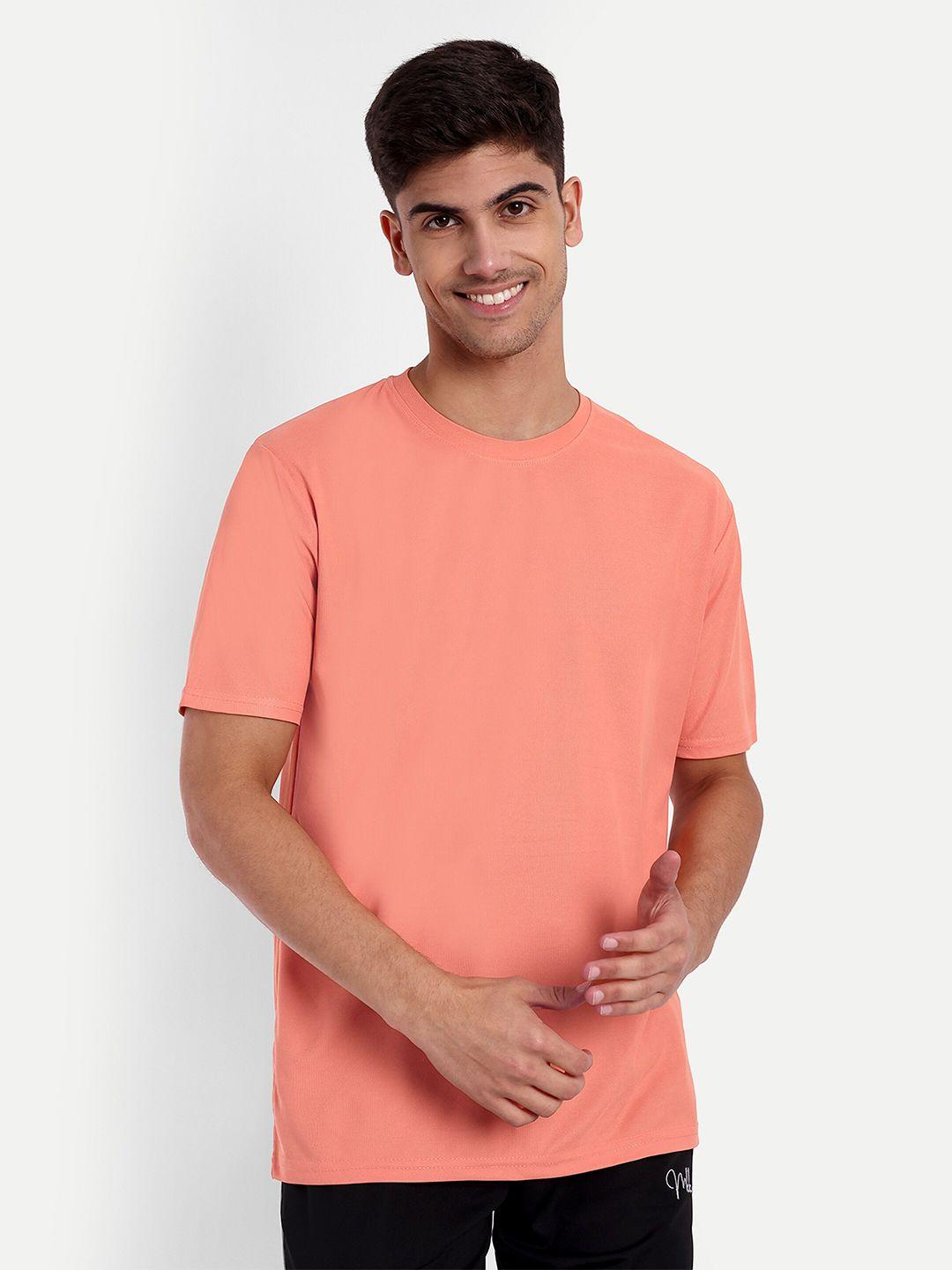 lyriss men peach-coloured dri-fit pockets t-shirt