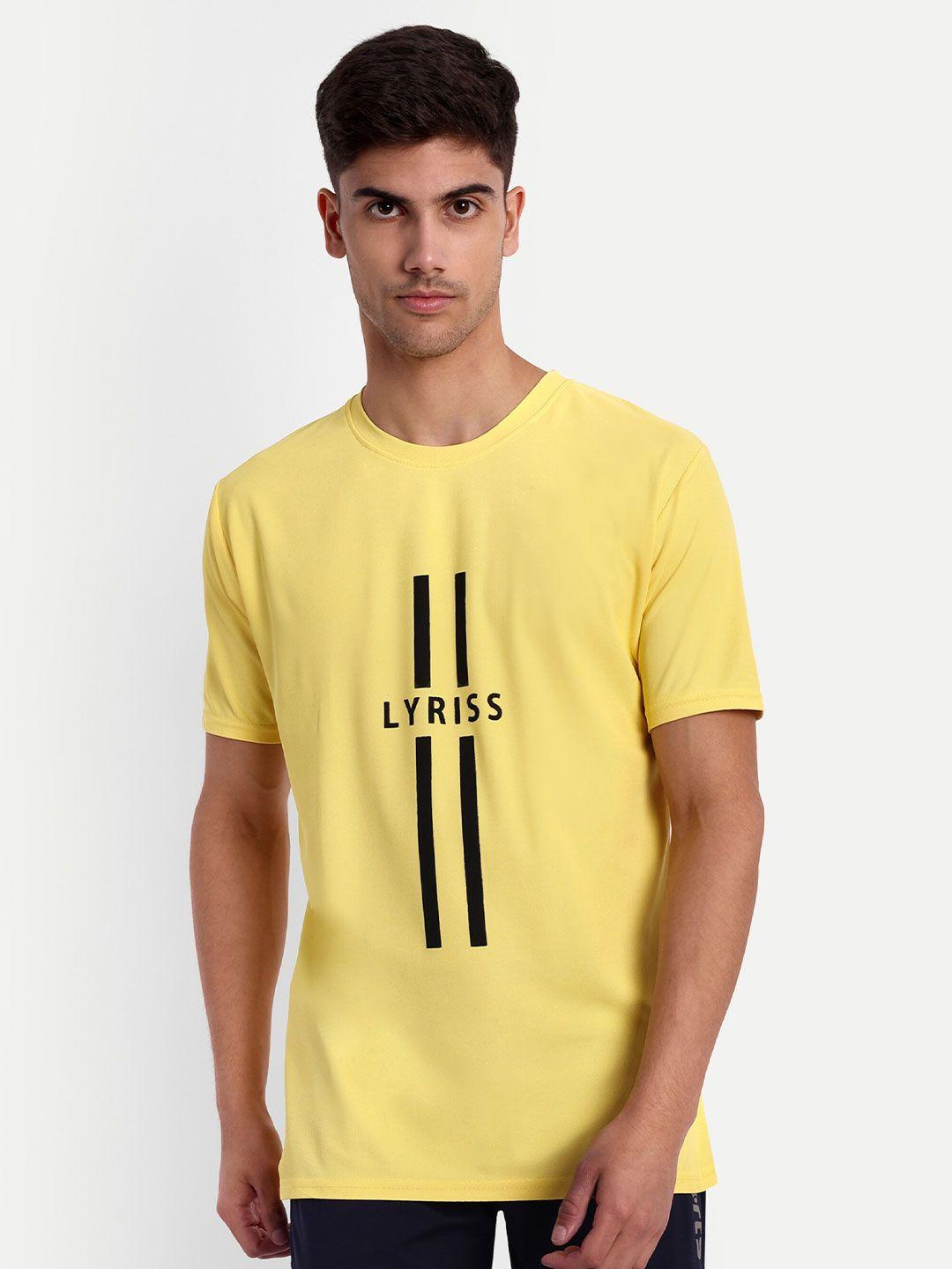 lyriss men yellow typography printed dri-fit pockets t-shirt