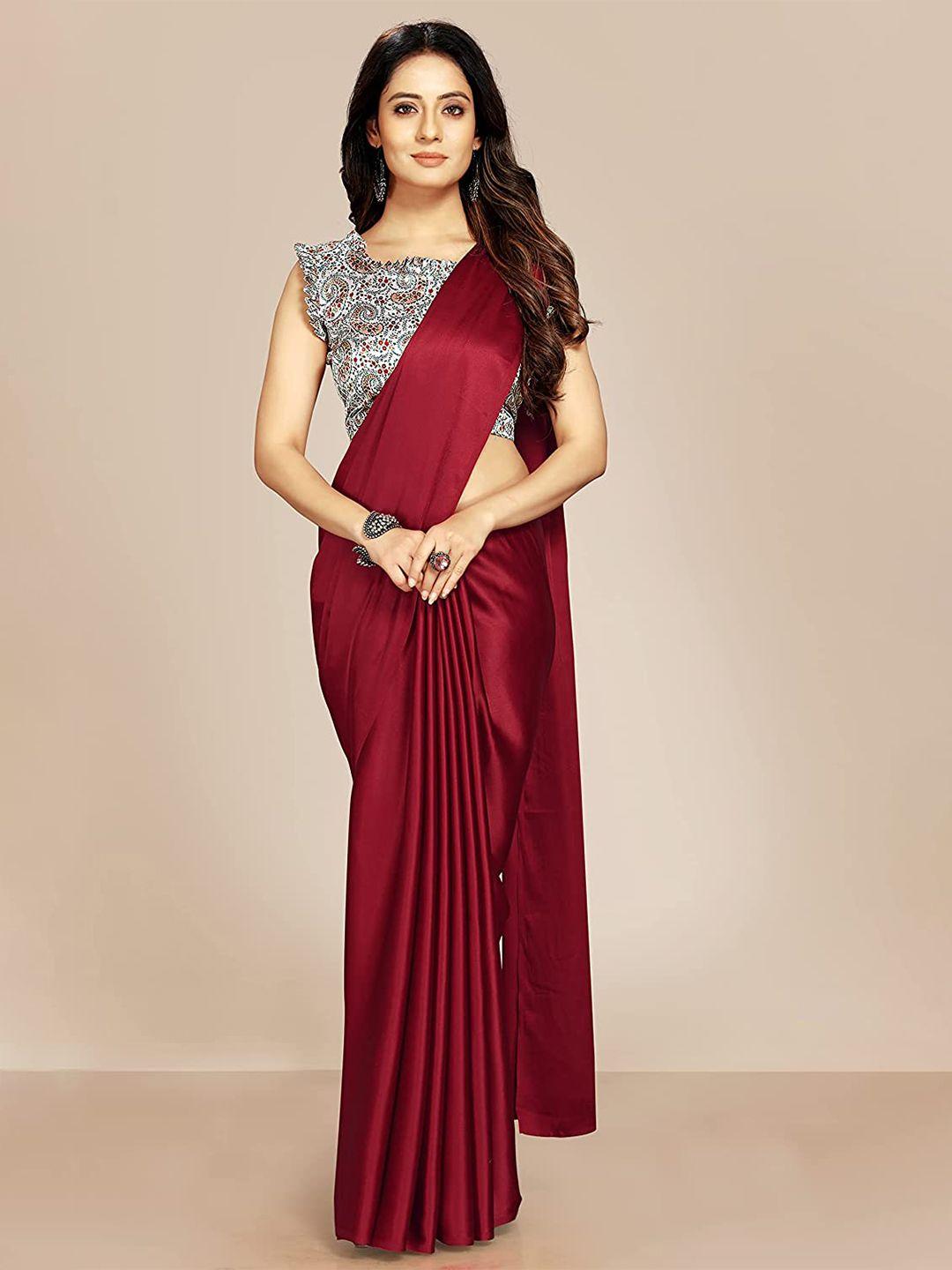 lytix satin silk plain saree with sequinned embellished blouse