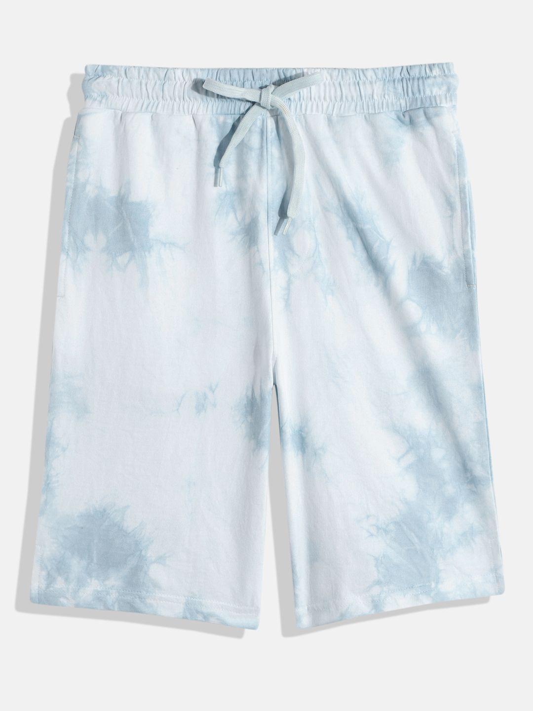m&h juniors boys blue and white abstract printed pure cotton shorts