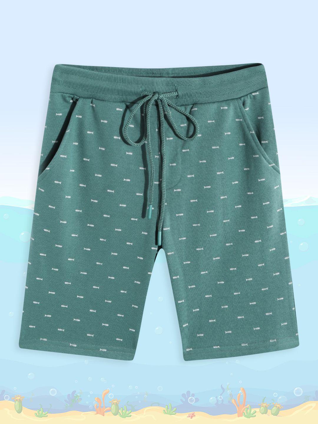 m&h juniors boys green & off-white conversational printed shorts