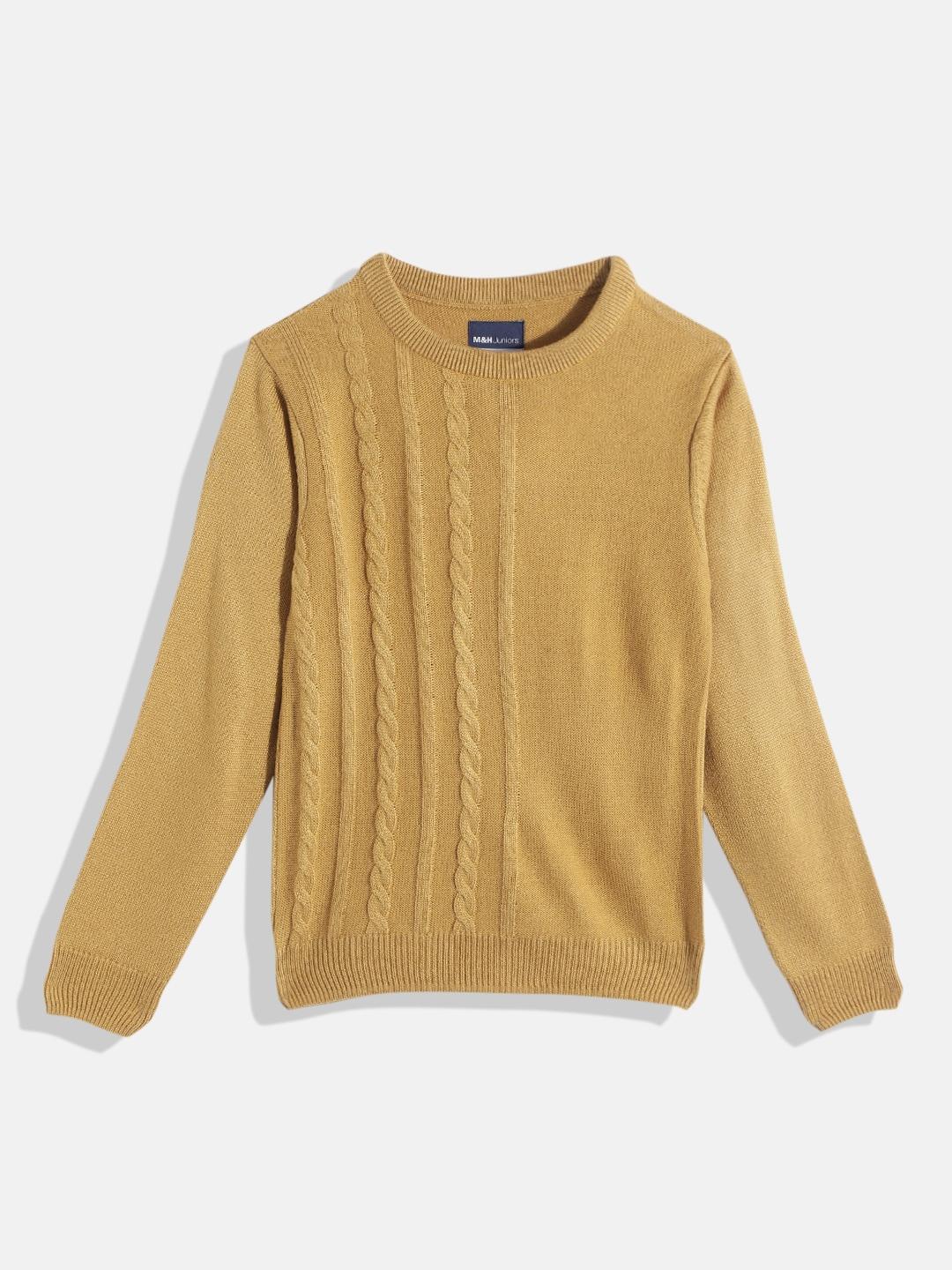 m&h juniors boys mustard yellow cable knit pullover