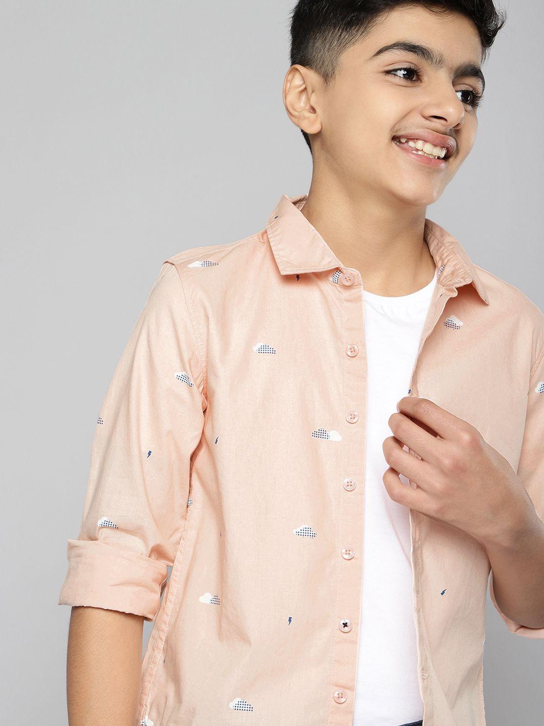 m&h juniors boys pink printed pure cotton casual shirt