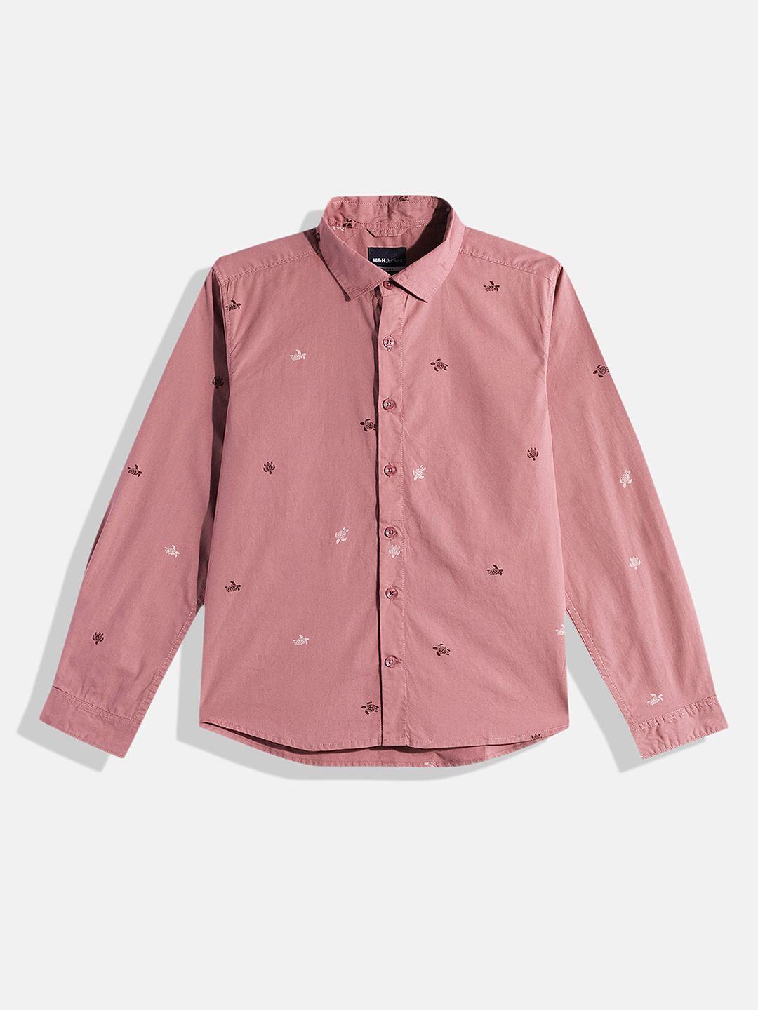 m&h juniors boys pink printed pure cotton casual shirt