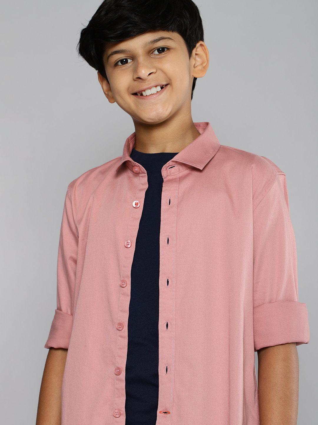 m&h juniors boys pink slim fit pure cotton casual shirt