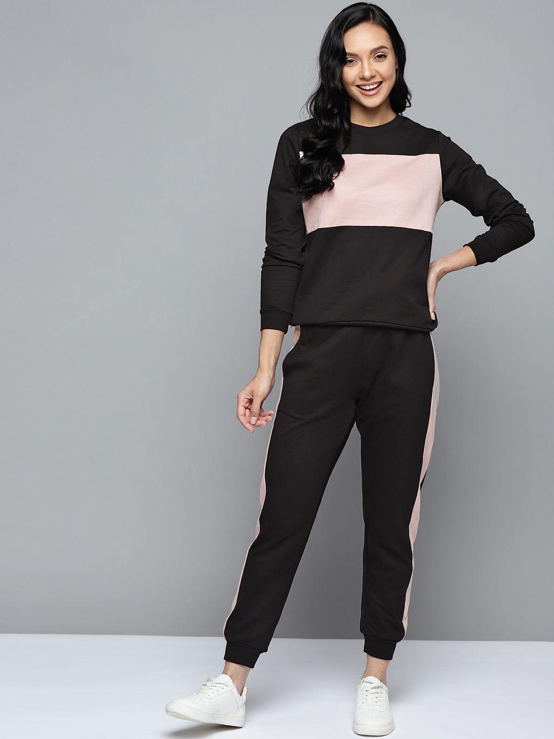 m&h easy black & pink pure cott0on colourblocked co-ord set