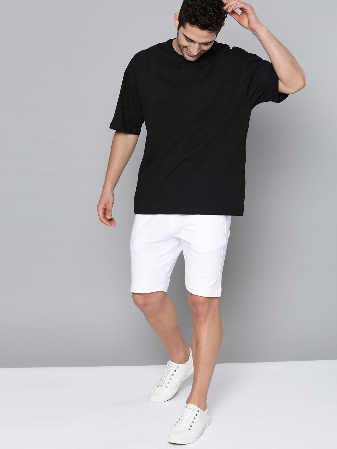 m&h easy men black solid pure cotton oversized round neck t-shirt