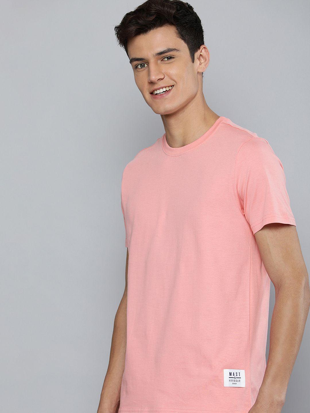 m&h easy men pink solid pure cotton t-shirt