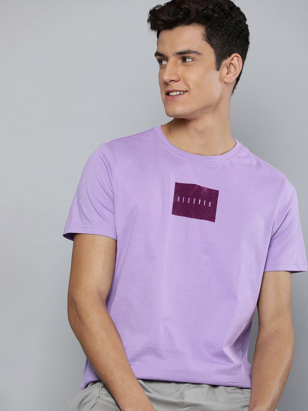 m&h easy men purple & burgundy printed pure cotton t-shirt