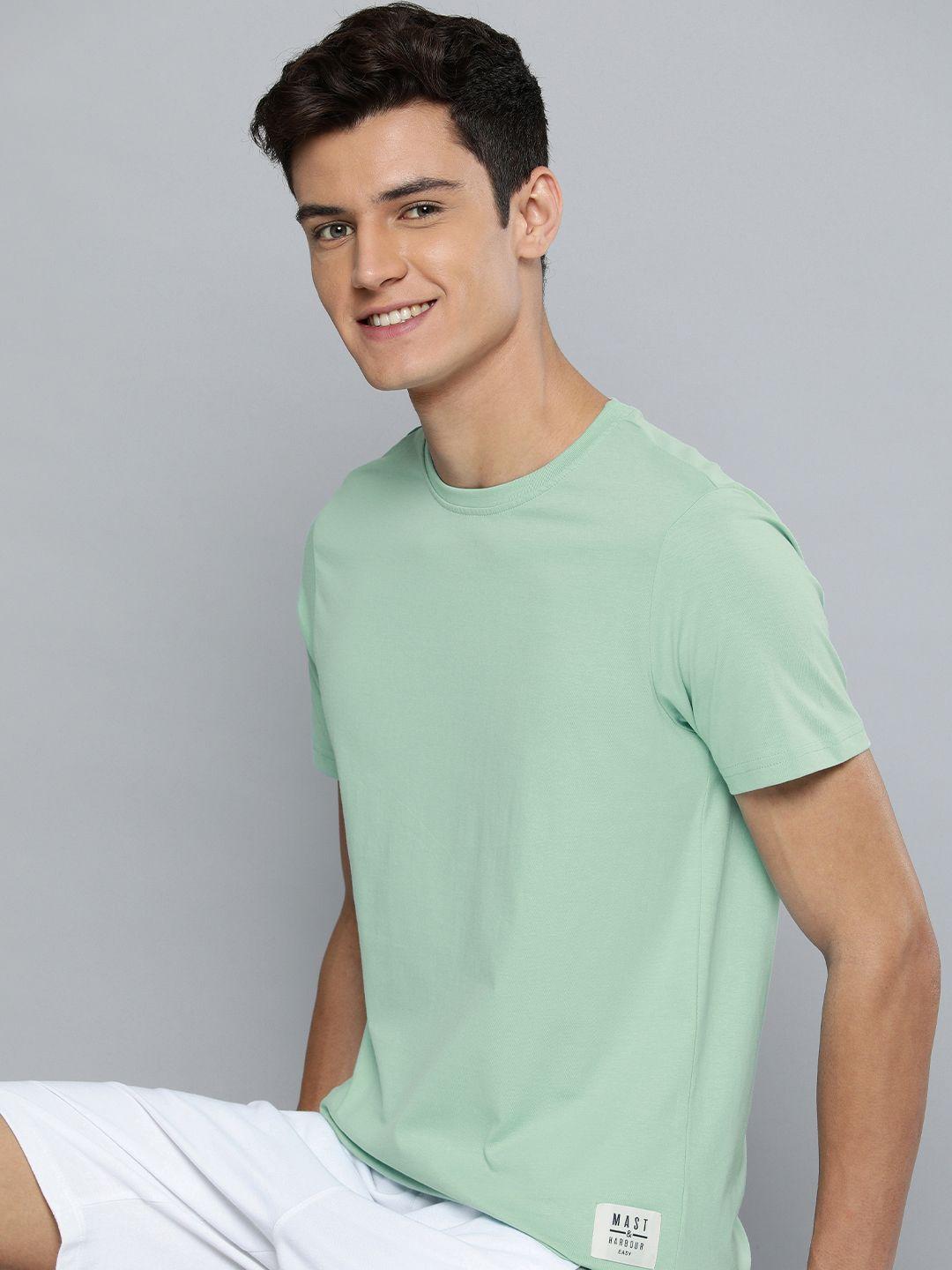 m&h easy men sea green solid round neck t-shirt