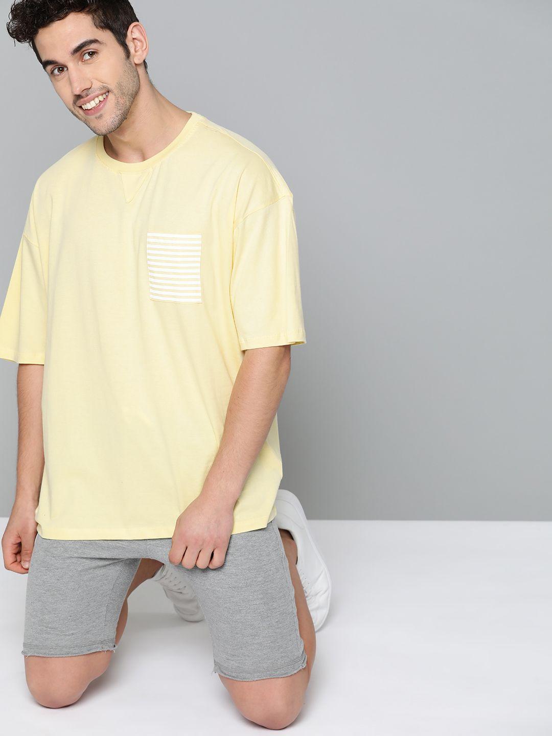 m&h easy men yellow solid round neck t-shirt