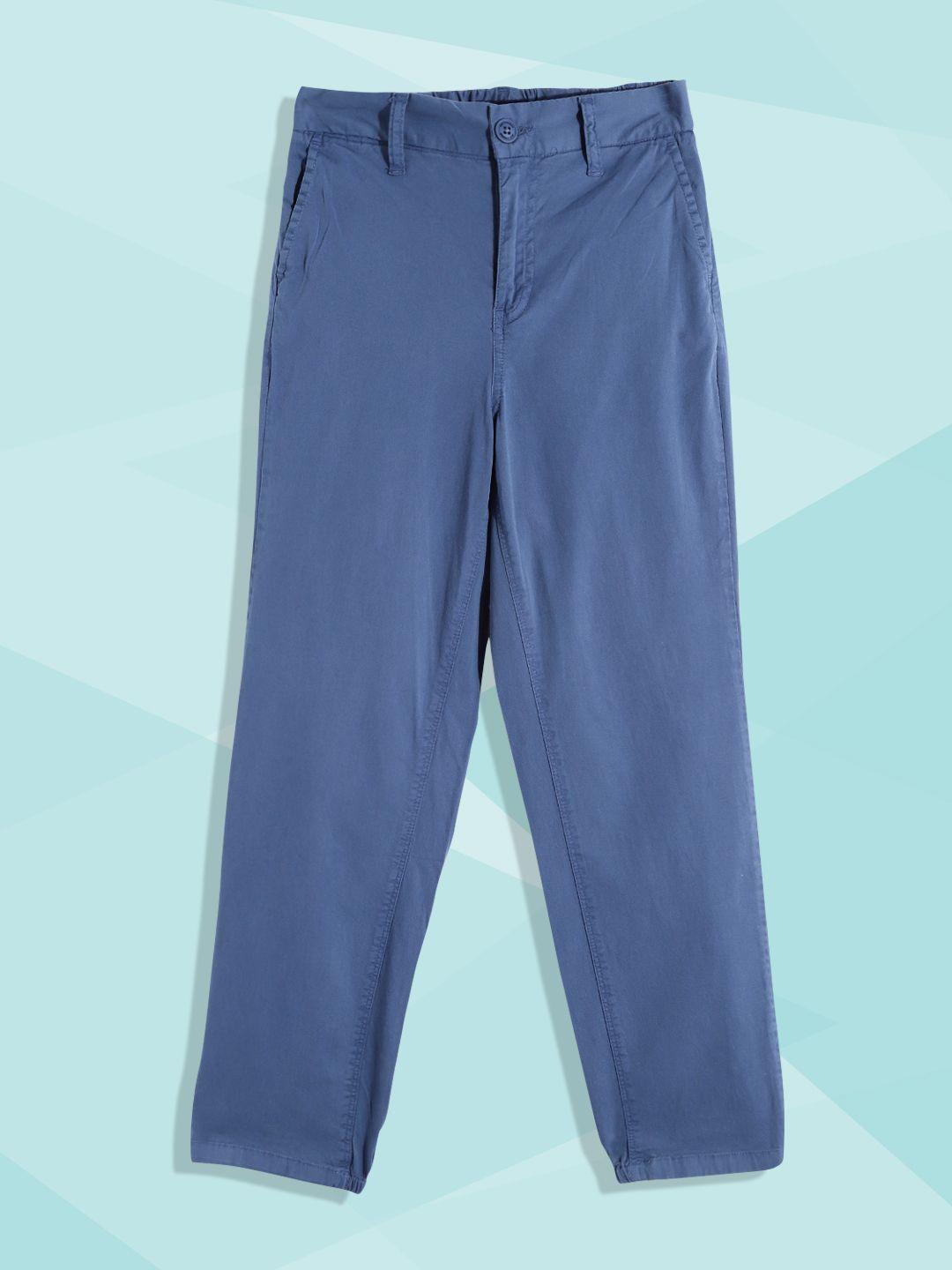 m&h juniors boys blue solid trousers