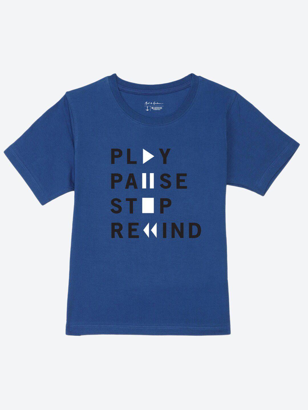 m&h juniors boys blue typography printed pure cotton t-shirt