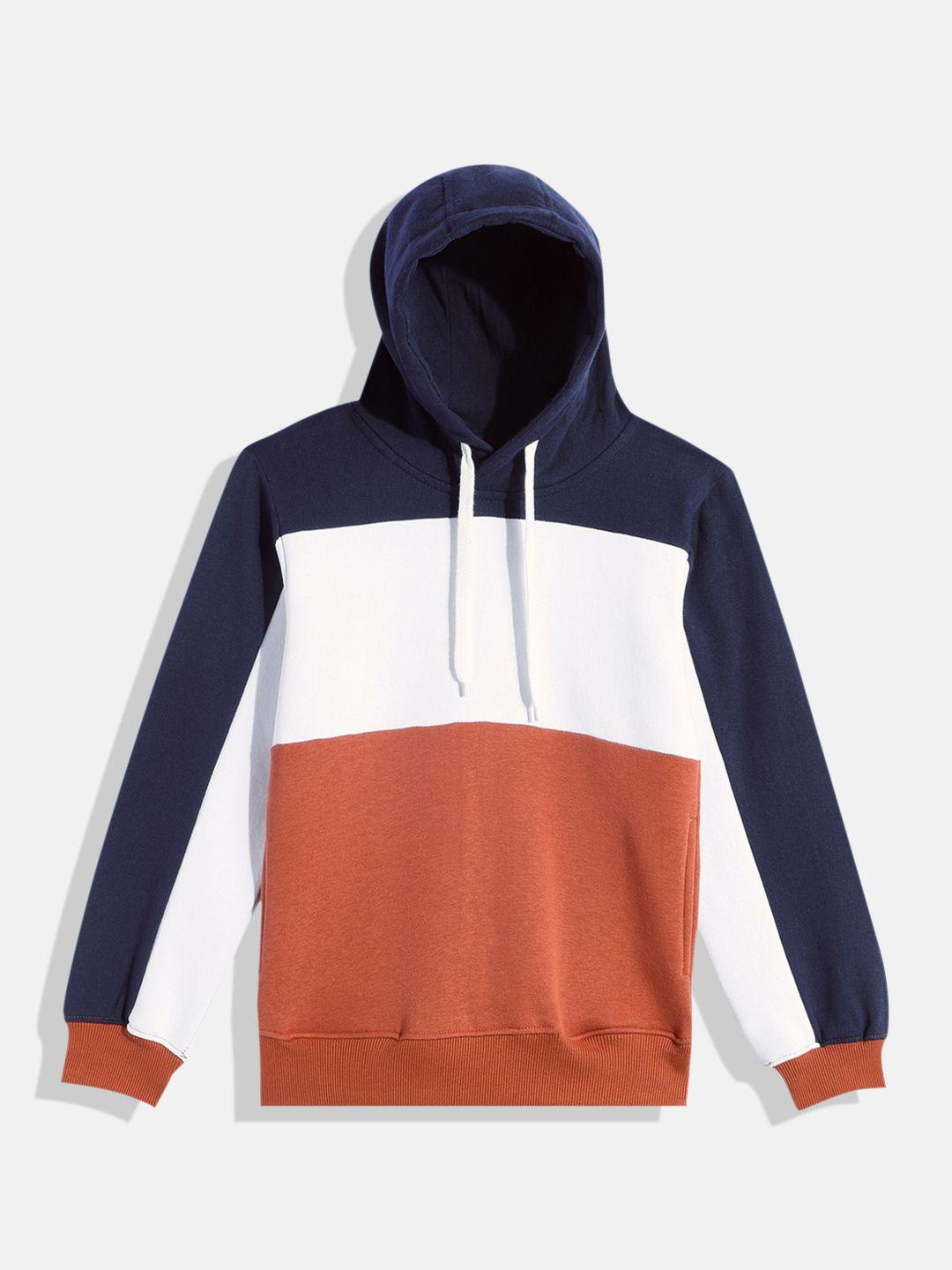 m&h juniors boys brown & white colourblocked hooded sweatshirt