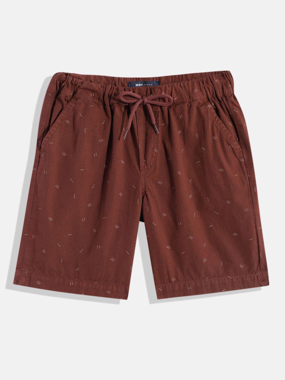 m&h juniors boys brown printed pure cotton shorts