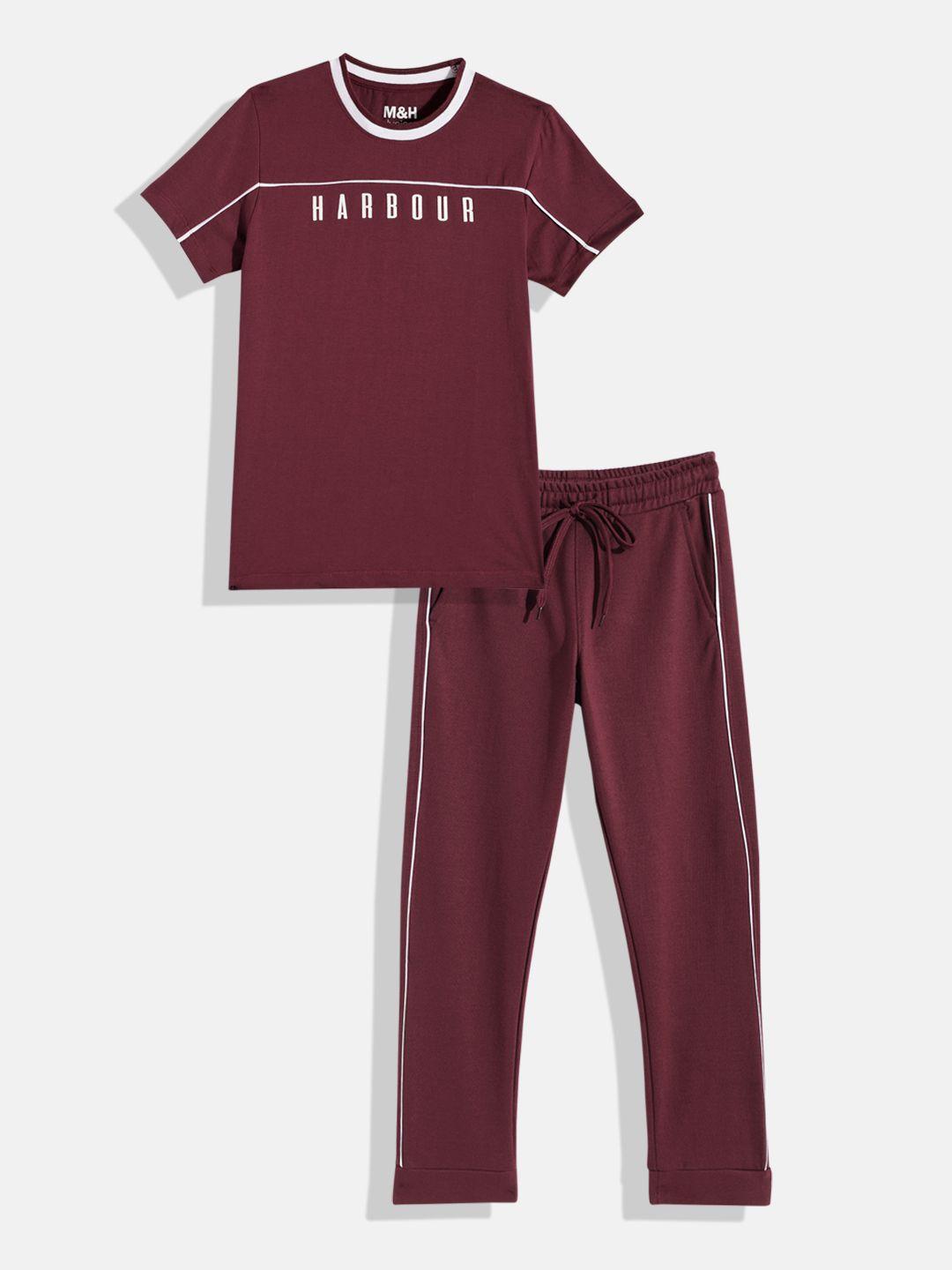 m&h juniors boys burgundy printed t-shirt with pyjamas