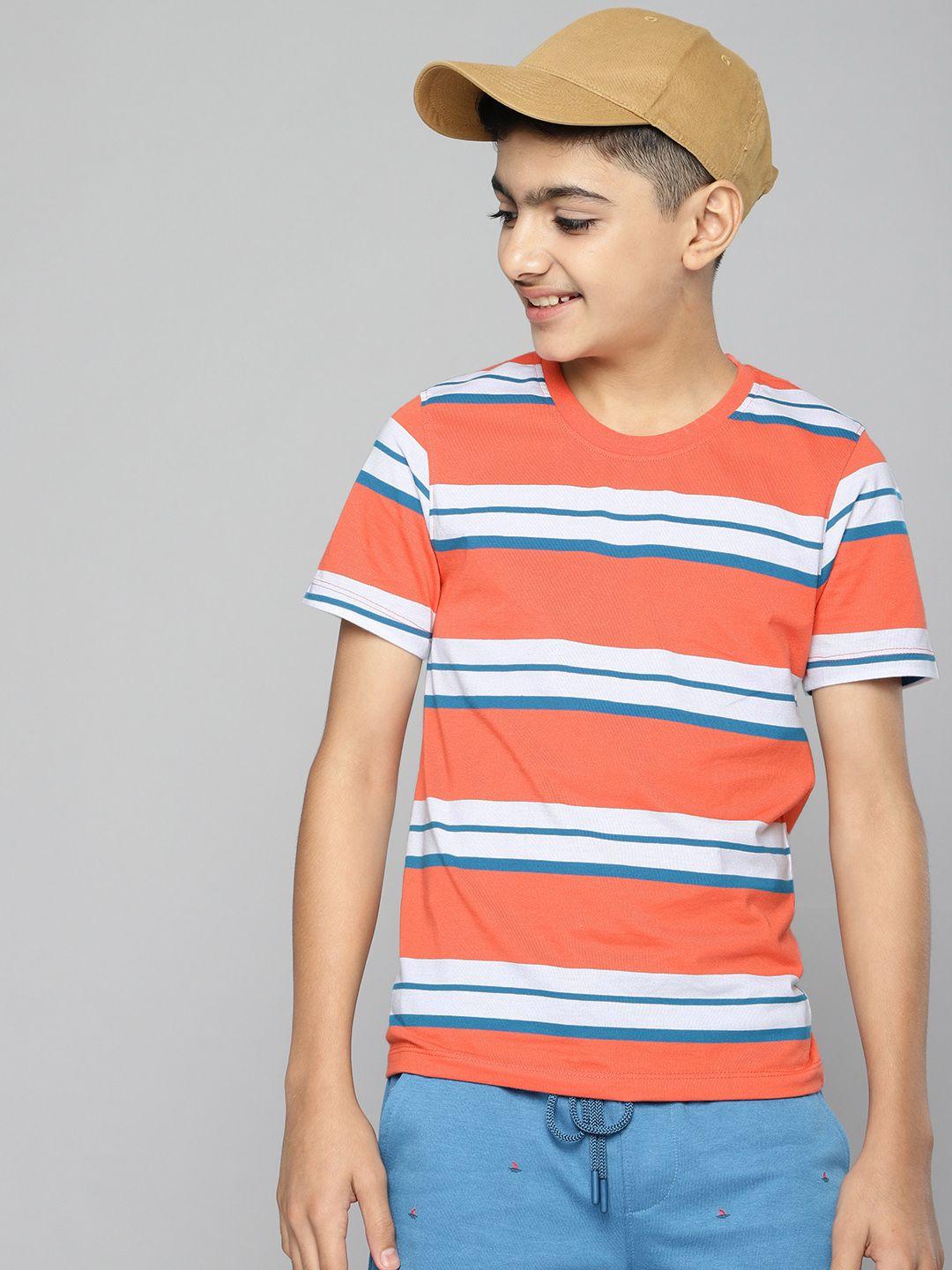 m&h juniors boys coral & white striped t-shirt