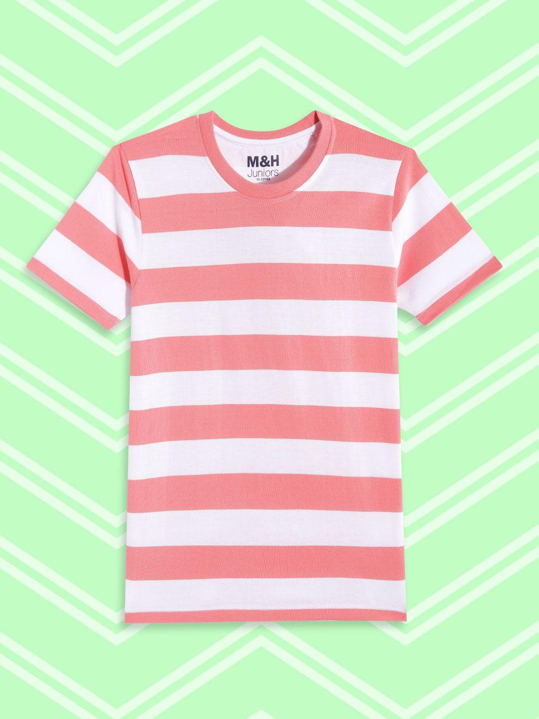 m&h juniors boys coral pink & white striped t-shirt