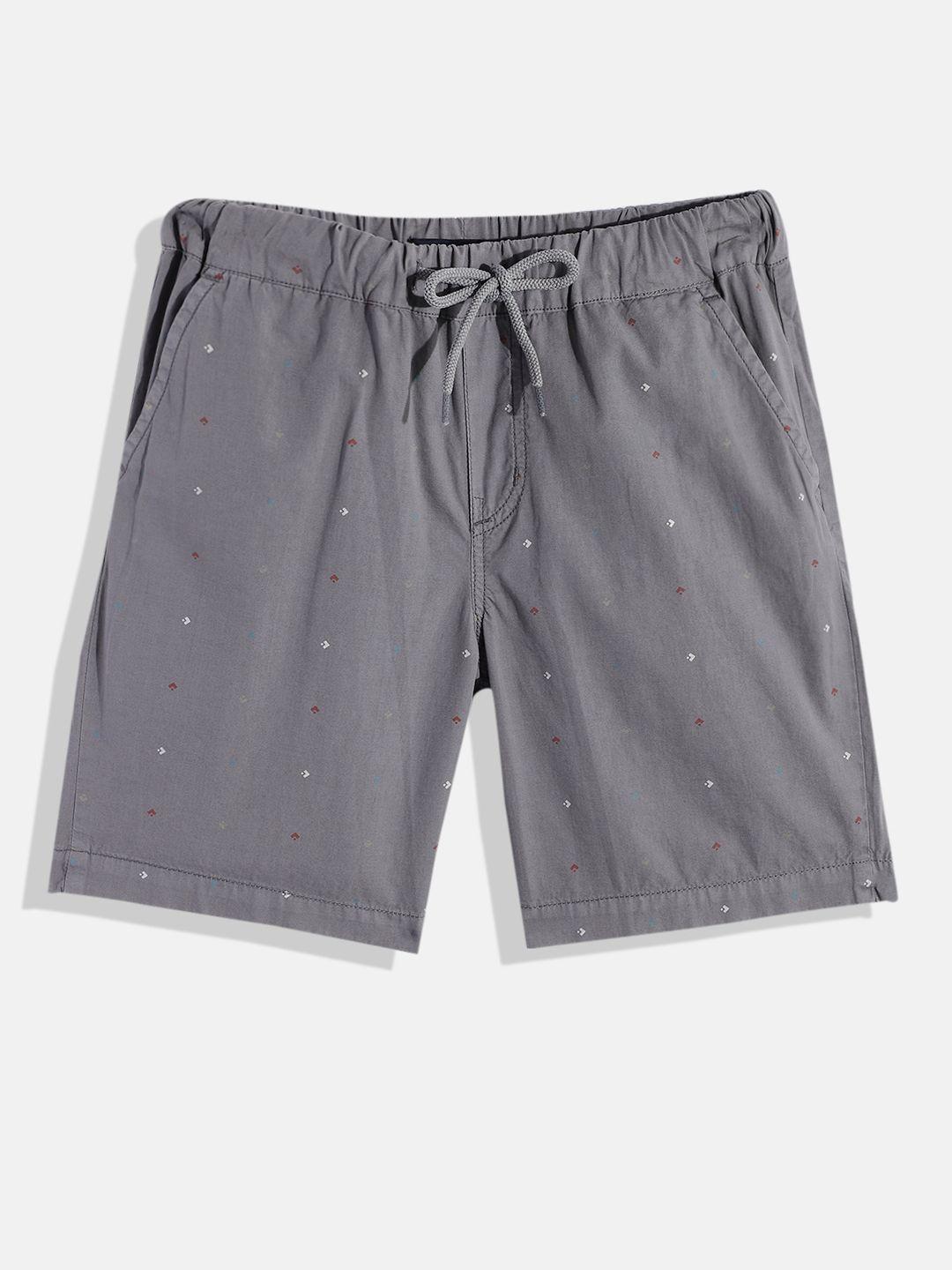 m&h juniors boys grey printed pure cotton shorts