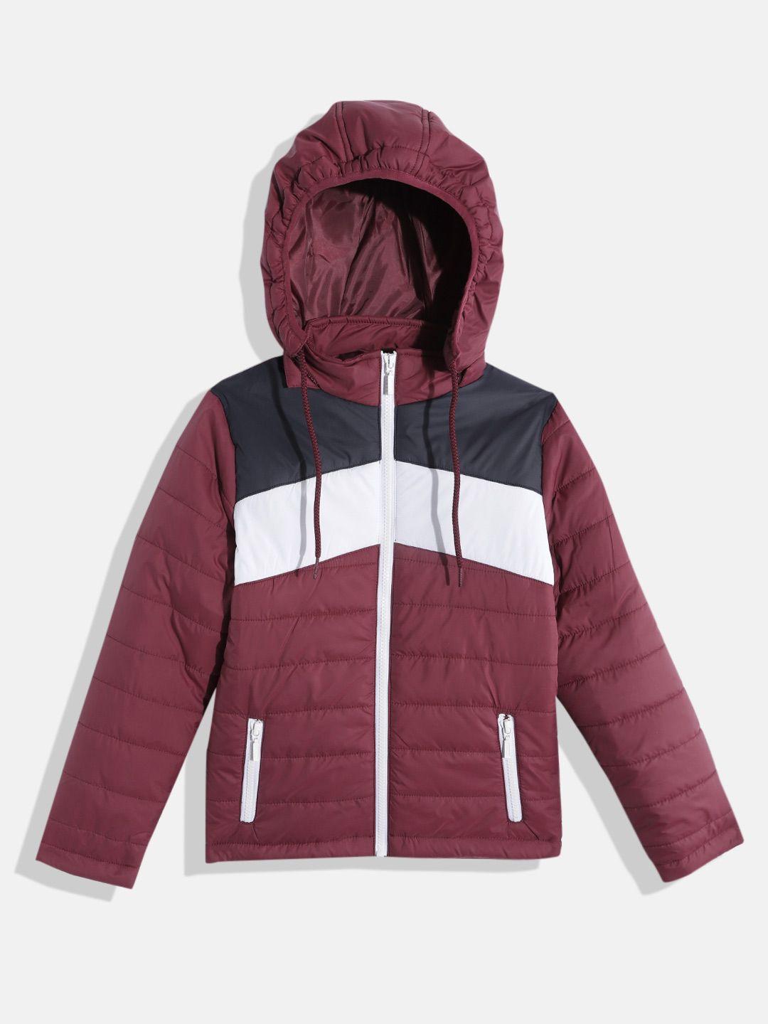 m&h juniors boys maroon & black colourblocked padded jacket