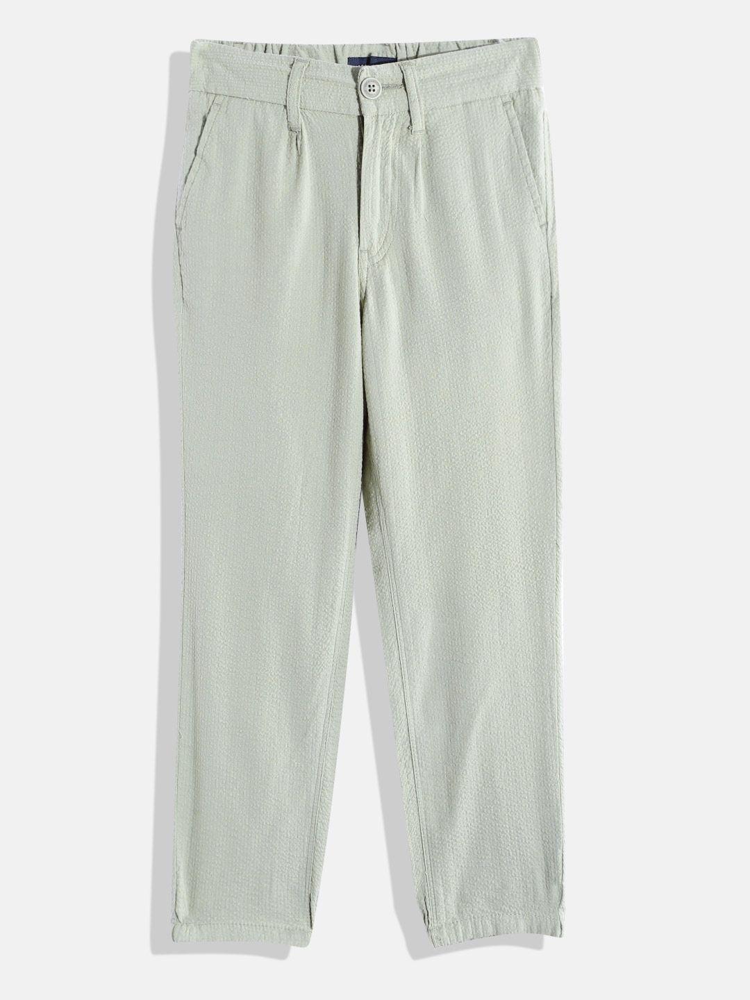 m&h juniors boys mint green pure cotton solid trousers