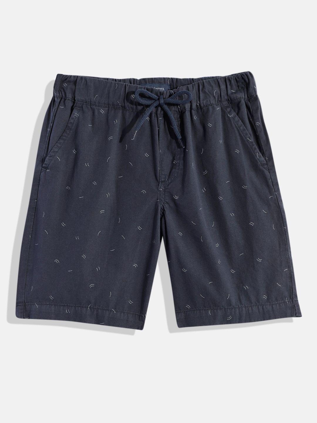 m&h juniors boys navy blue printed pure cotton shorts